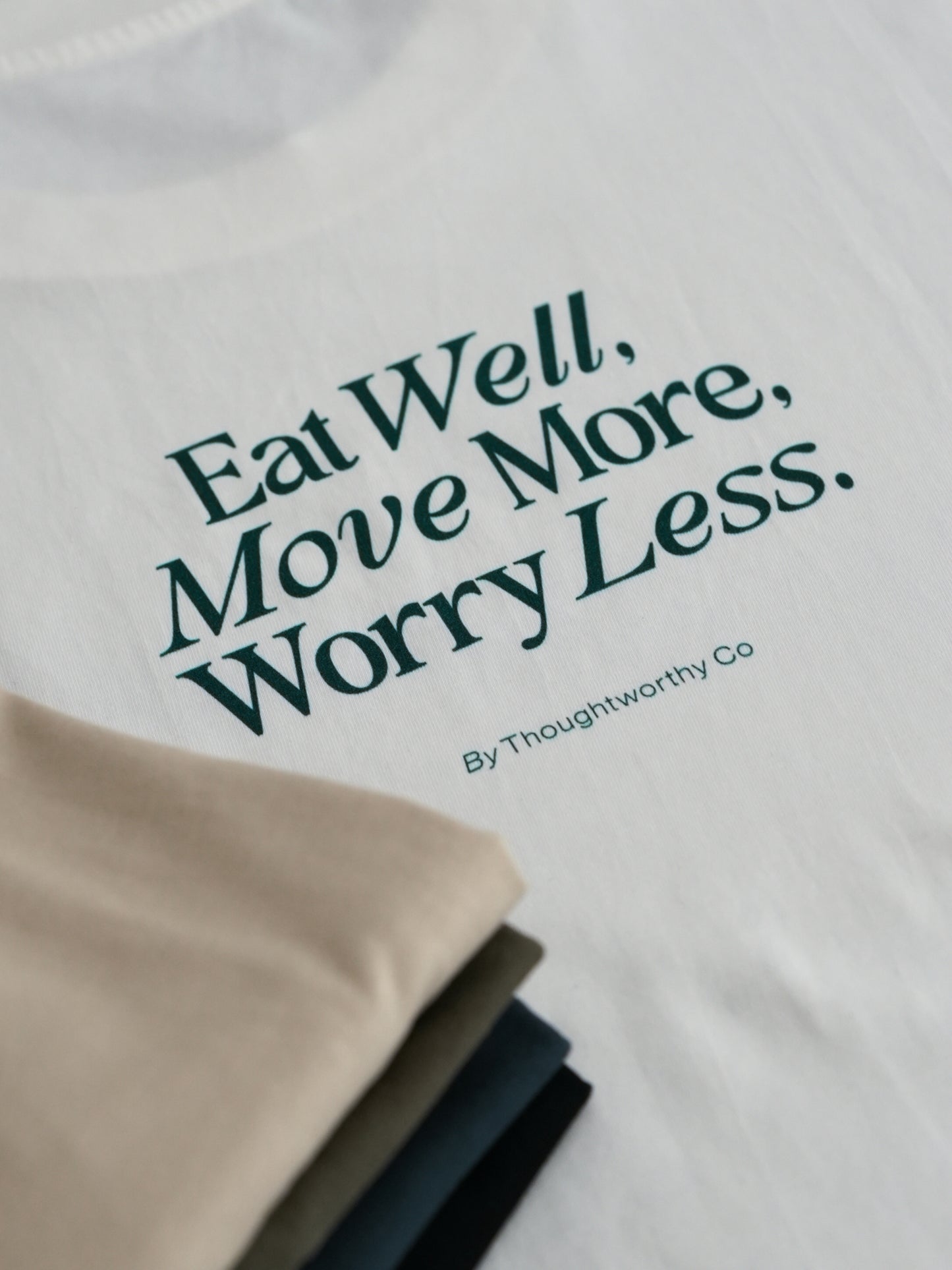 Eat Well, Move More, Worry Less T-Shirt (Back Print, India Ink Grey)